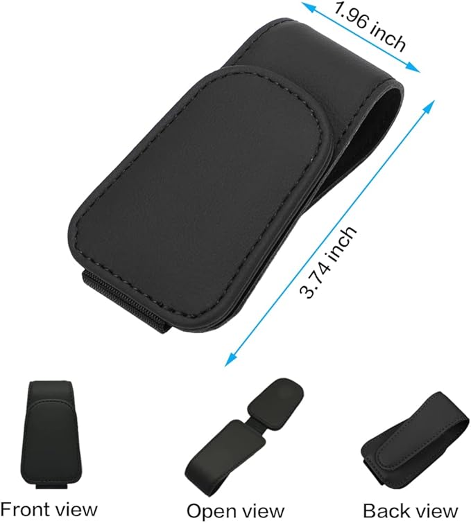Sunglass Holder for Car Sun Visor, Magnetic Eyeglass Hanger Clip for Car Visor, Leather Car Glasses Mount, Car Interior Visor Accessories (Black-1Pcs)