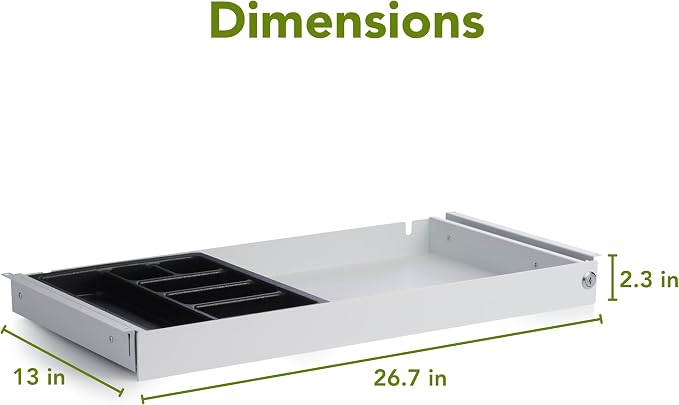Perfect POSTURE Max Under Desk Storage Drawer – Large Desk Drawer with Lock for Regular & Sit-Stand Standing Desks, White (13" x 26.5")