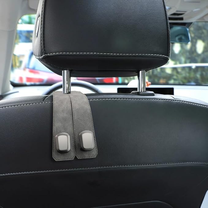 Car Seat Headrest Double Hooks Organizer 1-4 Pack – Heavy Duty Leather & Metal Hook for Bags, Purses, Wallets – Phone Mount – Fits Most Vehicles (grey-4pcs)