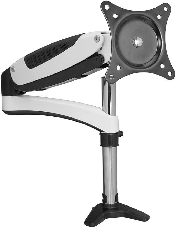 SIIG Single Monitor Desk Mount, White, Height Adjustable Gas Spring Assisted Full-Motion Easy Use, Holds 15" to 27" Screens, Up to 17.6 lbs, VESA 75 and 100