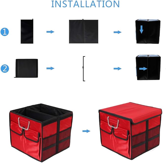 Car Trunk Organizer Collapsible Portable Multi Compartments Organizer with Non Slip Straps for SUV Truck Auto Vehicle Car Auto Minivan (Small covered, Red)
