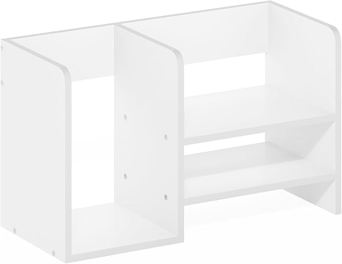 Furinno HERMITE Desk Organizers and Accessories with File Holder, Office Organization, Desk Top Book Shelf, for Office Supplies, Desk Accessories, White