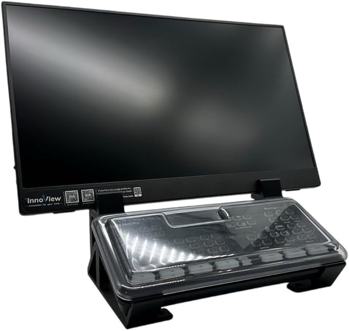 Stand for ATEM Mini Series + Thin Monitor (up to 33 mm) - 6 Cold Shoe Slots, 30 Degree Viewing Angle, Slip-On Design, Non-Slip Feet, Dust-Cover Compatible - Third-Party Accessory