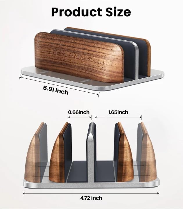 Vertical Laptop Stand, [Dual Slot Wooden + Aluminum Laptop Holder], Desktop Adjustable MacBook Stand, Adjustable Base, for MacBook Pro/Air, (up to 17.3-inch All laptops)