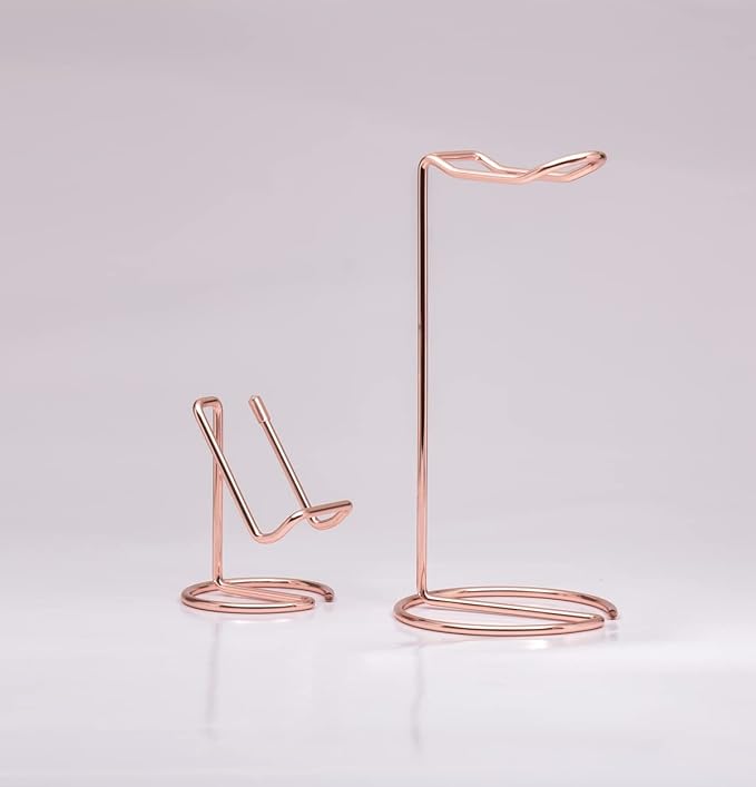 JIARI Headphones Stand and Cell Phone Stand Desktop Metal Holder Accessories 2pcs Set (Rose Gold)