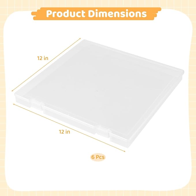 12x12 Paper Storage, 6 Pcs Stackable Plastic File Storage Box Set for Scrapbook Paper, and Craft Paper Storage, Board Game,Locking Mechanism, Office, Home, and School Document Organizer, Transparent