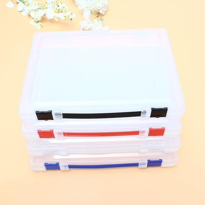 ULTECHNOVO Document Storage Box with Red Buckle, Stackable Pp File Case for Certificates and Materials, Easy to Carry Organizer for Office and Closet Use