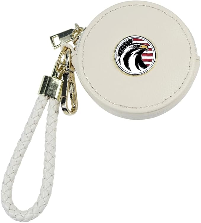 Leather Zipper Pouch Change Purse, Beige PU Leather Round Zipper Coin Purse, Small Coin Bag, Portable Change Wallet, Coin Purses Organizer Storage Pouch (White Bald Eagle)