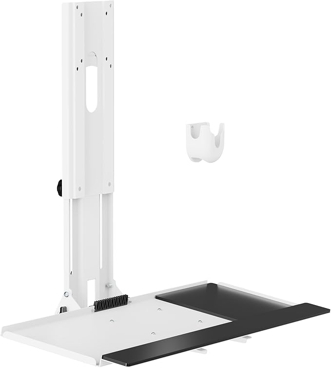 Mount Plus MED01 Medical Monitor and Keyboard Wall Mount For 17" to 32" Display with Height Adjustable Standing Keyboard Tray | Wide Platform with Mouse Pad | Wall Mount Scanner Holder