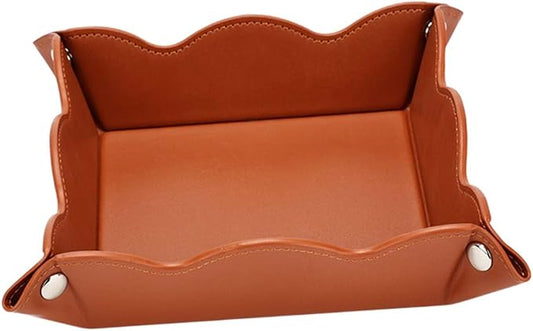Valet Tray for Men Women - PU Leather Travel Catchall Tray Organizer - Desk Bedside Nightstand Storage Box for Jewelry Key Phone Remote Controller Wallet Watch Glasses Coin Readers -Brown