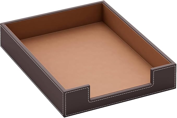 Leather Letter Tray, VOYUTHY Elegant Desk Organizer for Office Supplies, Mail, Paper, File, Magazine, Perfect Office Organization for Desktop (Brown)