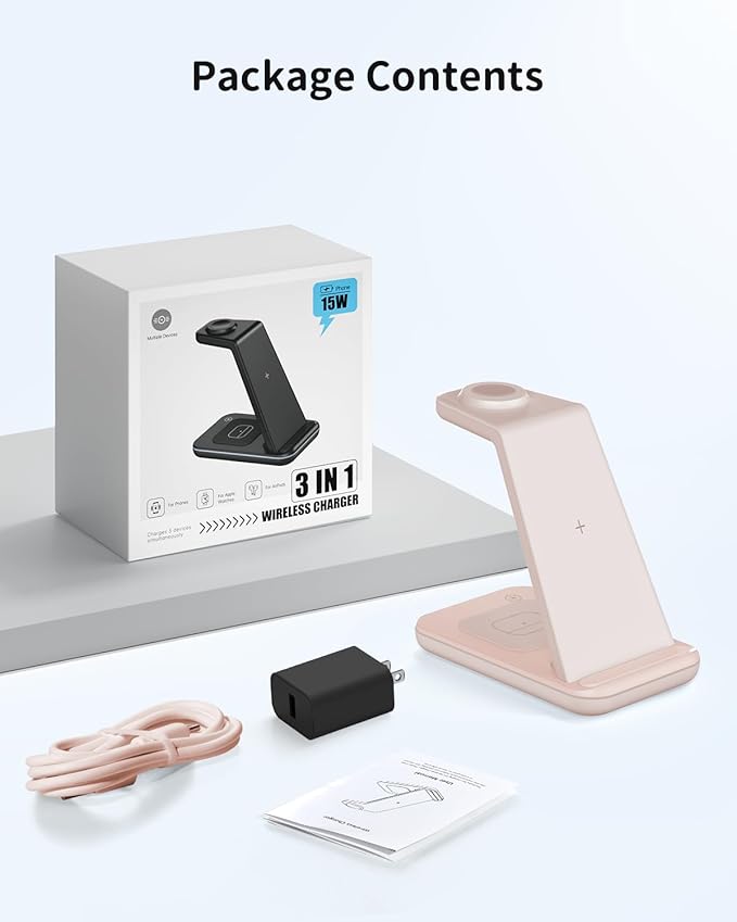 Charging Station for Apple Wireless Charger: 3 in 1 Phone Charger Stand for iPhone 17 16 15 14 13 12 11 SE X Pro Max Plus - Apple Watch Ultra 11 10 9 8 SE 7 6 5 4 3 - Air-Pods 2 3 Pro