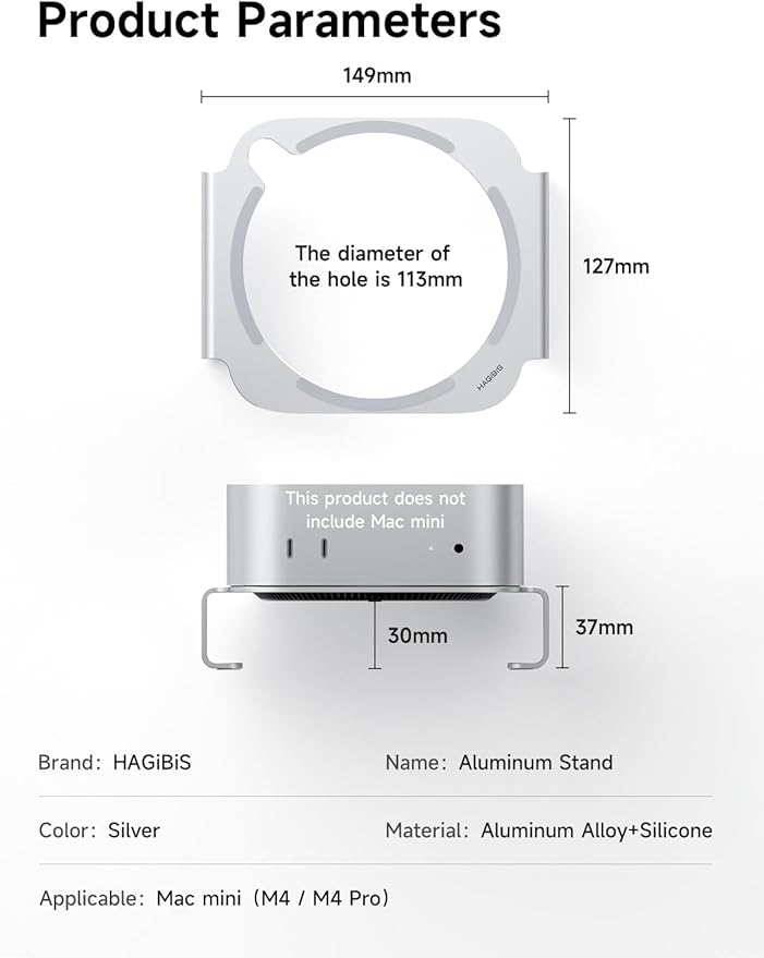 Hagibis Mac mini M4 Stand Aluminum Alloy Mount for Mac mini M4/M4 Pro 2024 Ventilation Heat Dissipation Cooling Desktop Holder Accessories (MMS03)