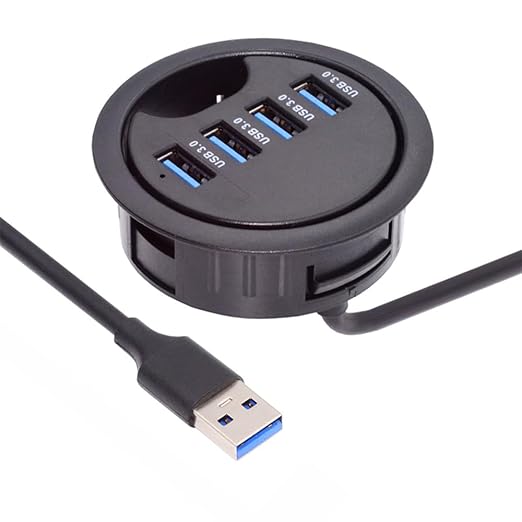 Cablecc 4 Ports USB 3.0 Hub USB Splitter 60mm Desk Grommet Dock Station Interface for Desktop PC Desk