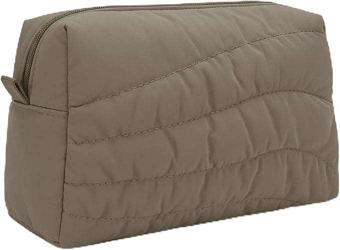 Travel Makeup Bag for Women, Small Cosmetic Bags Organizer Toiletry Bag, Nylon Pouch Travel Essentials Toiletries Accessories Brushes, Khaki