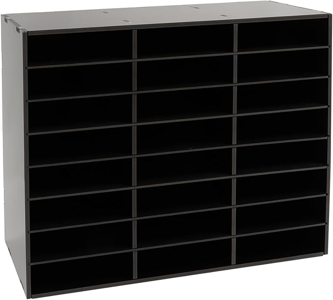 Literature Organizer 24 Slots, Compartments Mail Sorter Organizer, Adjustable Desktop File Organizer with Removable Shelves, Paper Organizer for Home Office School (Black, 24 Slots)