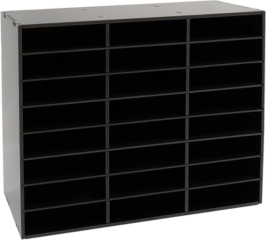 Literature Organizer 24 Slots, Compartments Mail Sorter Organizer, Adjustable Desktop File Organizer with Removable Shelves, Paper Organizer for Home Office School (Black, 24 Slots)