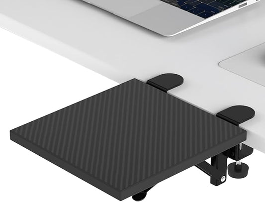 Ergonomics Desk Extender Tray, 9.5x9.1" Punch-Free Clamp on, Foldable Keyboard Drawer Tray, Table Mount Arm Wrist Rest Shelf, Computer Elbow Arm Support