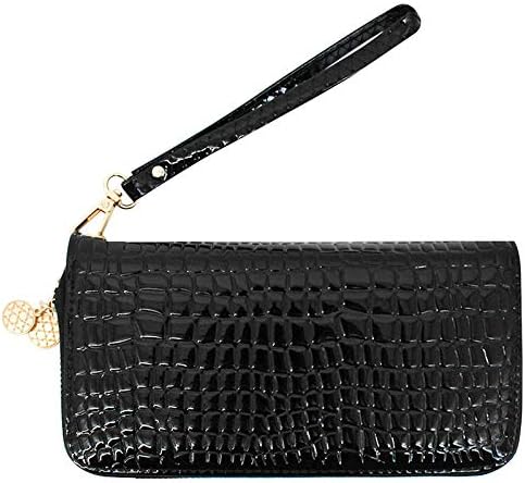Women Patent leather Handbag Wallet Money Coin Purse Card ID Organizer Double Zip Around Black