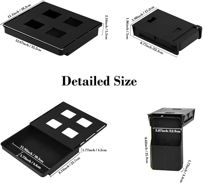 Under Desk Drawer Storage Organizer - 2 Pack (Large and Small) Black - (Please Note - Drawer Size/No Lip Under Desktop) - 2 Installation Methods (Screw or Adhesive)