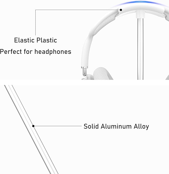 Headphone Stand for Desk - Headset Stand with Aluminum Hanger, Headphone Holder for AirPods Max, Sony, Bose, Beats and More (White)