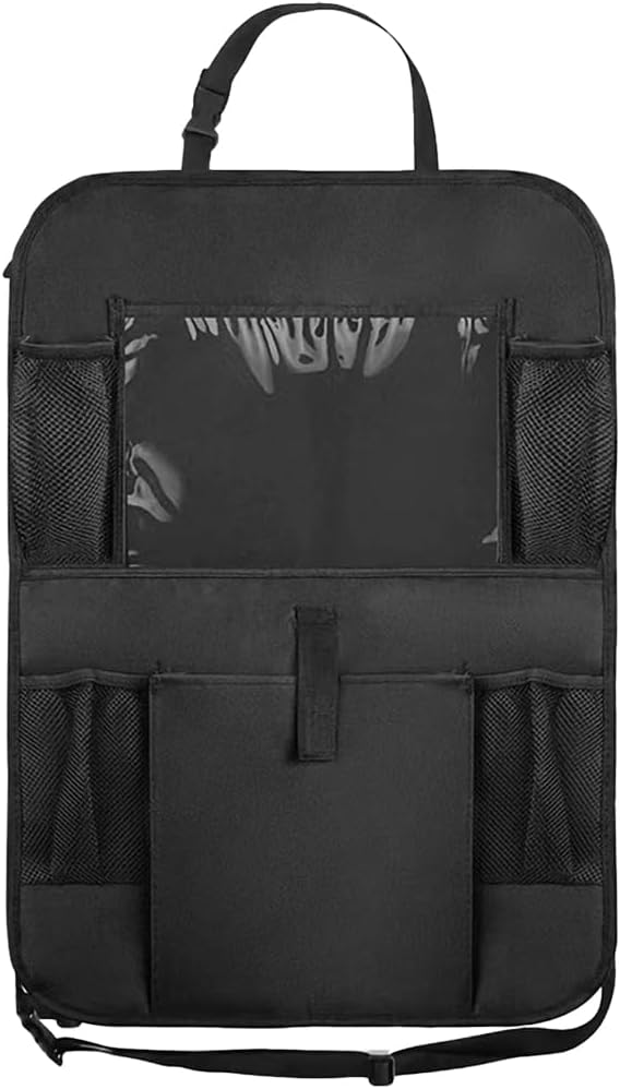 2PCS Car Backseat Organizer with Touch Screen Tablet Holder, Kick Mat Backseat Cover Protector for Kids Toddlers, 6 Storage Pocket Automotive Back Seat Organizer, Universal Fit