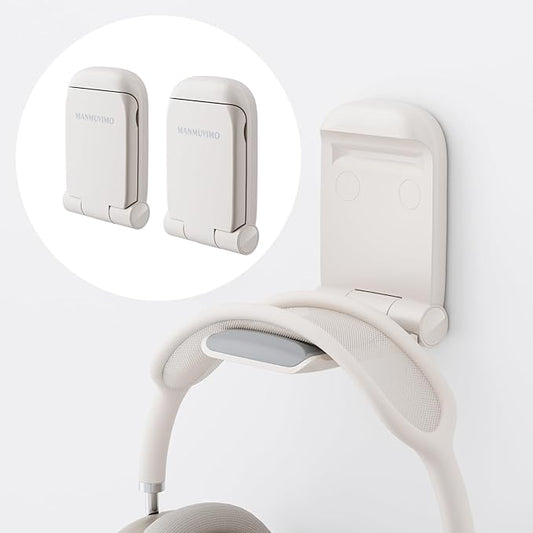 MAMUVIMO Headphone Stand, 2 Pack Headset Stand Foldable, Headphone Holder Hook Mount with Non-Slip Silicone, Adhesive Earphone Desk Hanger Clip Space-Saving for Airpods Max, All Earphones - Starlight