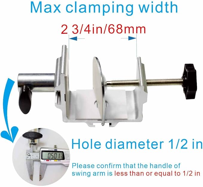 Replacement Heavy Duty C Clamp for 1/2” Base Magnifying Lamp,Desk Lamp,Swing Arm Lamp,Phone I pad Mount,Tablet Mic Holder,Table Mount Clamp for Microphone Stand Mic Boom Arm (G1 SIVLER)