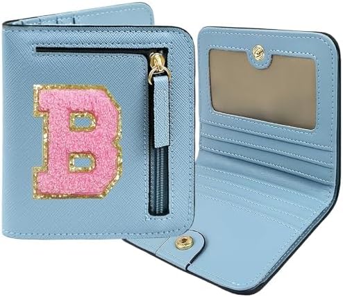 COSHAYSOO Personalized Valentines Day Easter Basket Stuffer Birthday Mothers Fathers Day Appreciation Gifts for Women Nurse Teacher RFID Blocking Wallet Blue Small Mini Wallet Chenille Letter B