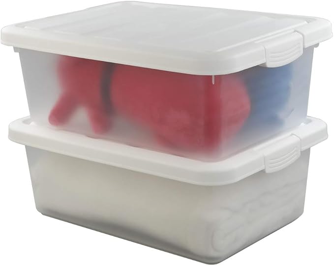 Wekioger Versatile Storage Organizer Plastic Bins with Lids, White 2 Packs, 14 Quart.