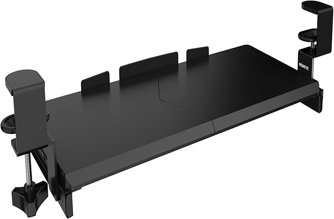 Mount-It! 24” Clamp-On Under Desk Keyboard Tray, Slide-Out Keyboard Drawer for Desk, Ergonomic Pull-Out Platform with Smooth Gliding Tracks, No-Drill C-Clamp Mount, Under Desk Keyboard Holder