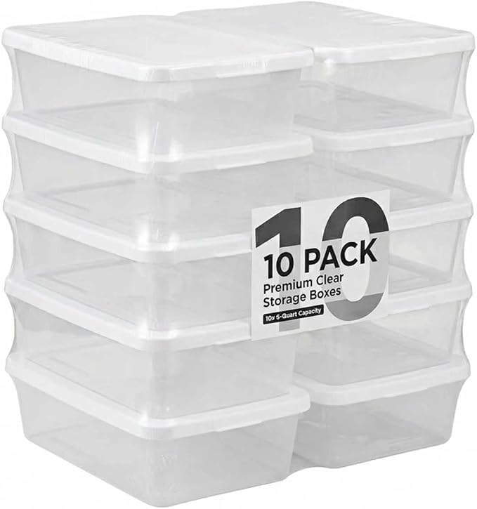 10Pack Storage Bins with Lids, 6 QT Clear Plastic Box with Snap On Lids, Heavy Duty Stackable and Nestable Containers, BPAFree Durable See Through Organizing Solution for Home, Office, Closet