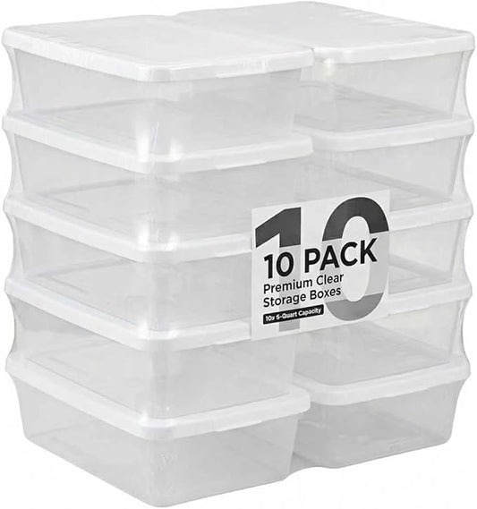 10Pack Storage Bins with Lids, 6 QT Clear Plastic Box with Snap On Lids, Heavy Duty Stackable and Nestable Containers, BPAFree Durable See Through Organizing Solution for Home, Office, Closet