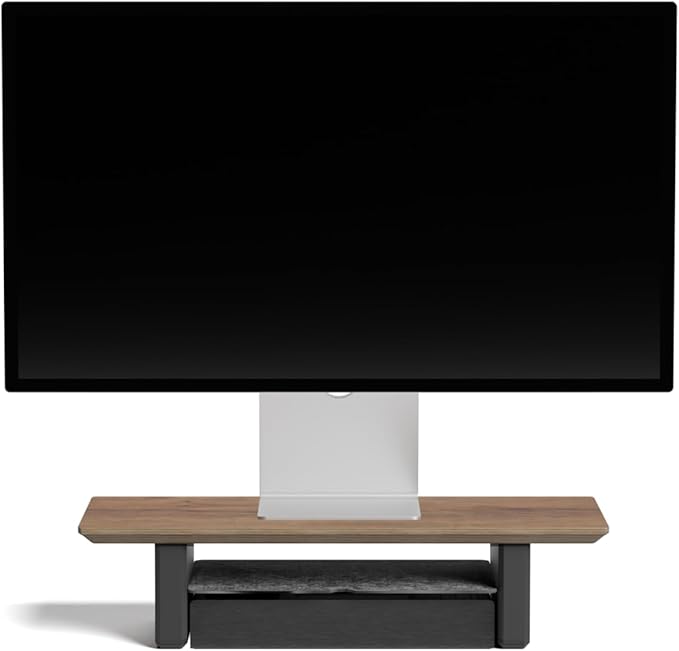 Raico Desk Shelf Mini Monitor Stand, Compact Walnut Wood Organiser, Small Desk Setup, Ergonomic Home Office Accessory (Walnut | 18.8 Inches)