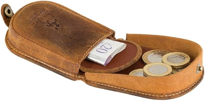 Visconti TRY-5 Smooth Soft Leather Coin Purse Pouch Tray/Money Change Holder (Tan)