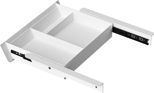 White Under Desk Drawer with Removable Tray, 15.4" Wide 2-in-1 Organizer – 60° Ergonomic Tilt, 4-Compartment Insert for Pens, Phones & Cables, Ball Bearing Slides, for Home Office & Student Desk