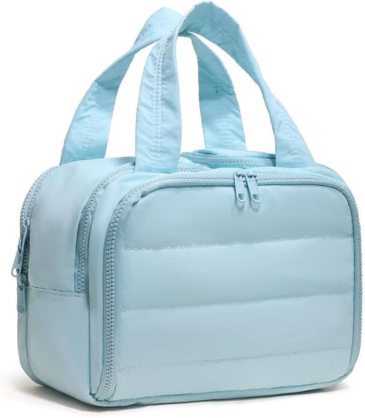 Puffer Travel Toiletry Bag – Large Capacity 11.8”L Makeup Organizer, 4 Compartments, Waterproof Wet/Dry Separation, Ultra-Light Taslan Fabric – Ideal for Business Trips, Gym, Family Vacation, Camping
