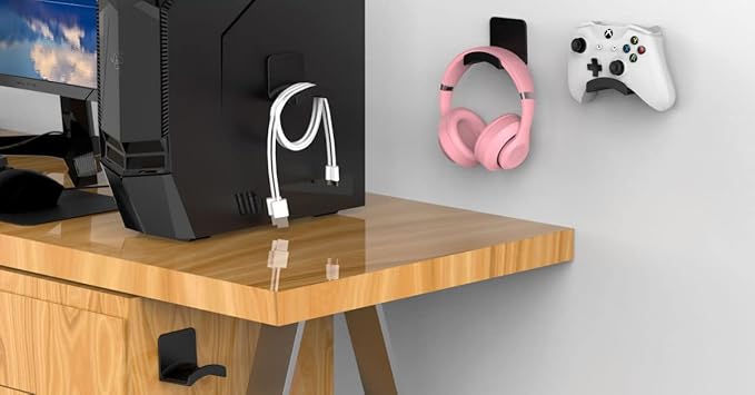 HomeMount Headphone Stand - Adhesive Gaming Headset Hanger Hook Desk Mount for Most Headphones & Controllers (Black 2Pack)