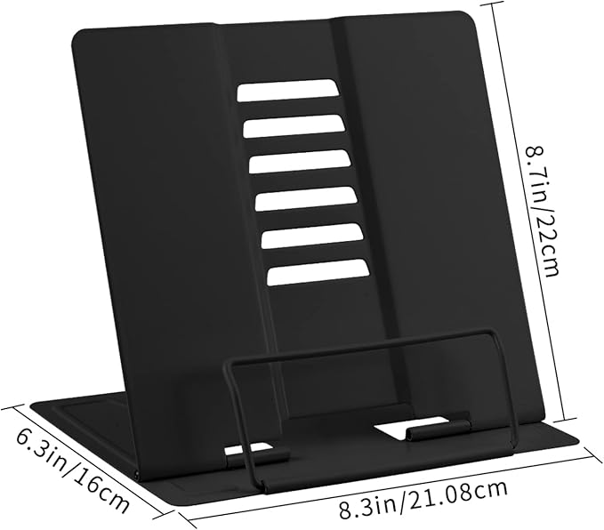 Honagu Book Stand Metal Desk Book Holder, Book Holders for Reading Hands Free, Adjustable Cookbook Documents Holder, Portable Bookstand for Music Books, Textbook, Recipe, Tablet, Ipad (Black)
