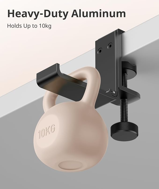 Kimiangel Headphone Stand Under Desk, Foldable Aluminum Headset Holder with Adjustable Screw Clamp, Headphone Hook Mount for Gaming Accessories, Space-Saving Under Table Headset Hanger