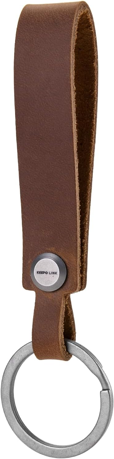 KEEPO LINK Leather Keychain Strap with Titanium Key Ring, Detachable Leather Key Chain Key Fob Holder for Men, OLM03 (Brown)