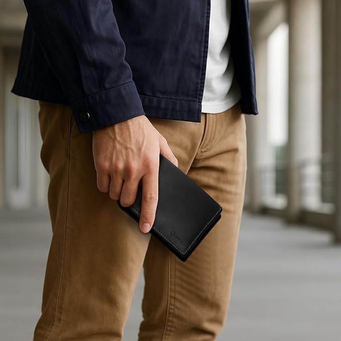 Leather Travel Wallet RFID - Slim Passport Holder for Men & Women - Fits Passport, Cards, SIMs, Pen & Boarding Pass - Secure Travel Document Organizer (Black)