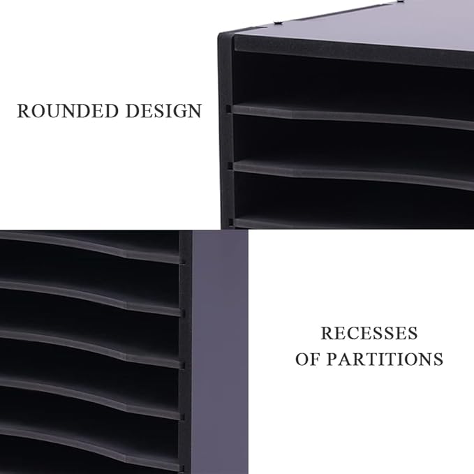 Vertical Desktop Sorter 11 Slots, Black Mail Organizer Vertical File Organizer, PVC Paper Sorter Organizer with 11 Adjustable Compartments, Construction Paper Storage Mailbox for Home Office (Black)