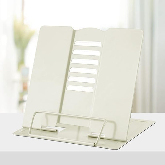 Honagu Book Stand Metal Desk Book Holder, Book Holders for Reading Hands Free, Adjustable Cookbook Documents Holder, Portable Bookstand for Music Books, Textbook, Recipe, Tablet, Ipad (Milky White)