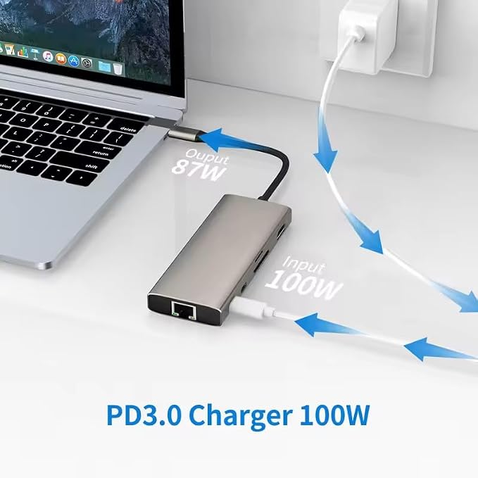 USB C HUB Dongle, 10-in-1 USB C Adapter Docking Station with 4K HDMI, Type C PD, USB C Data, USB3.0, RJ45 Ethernet, SD/TF Card Reader, Other Type C Latops Devices