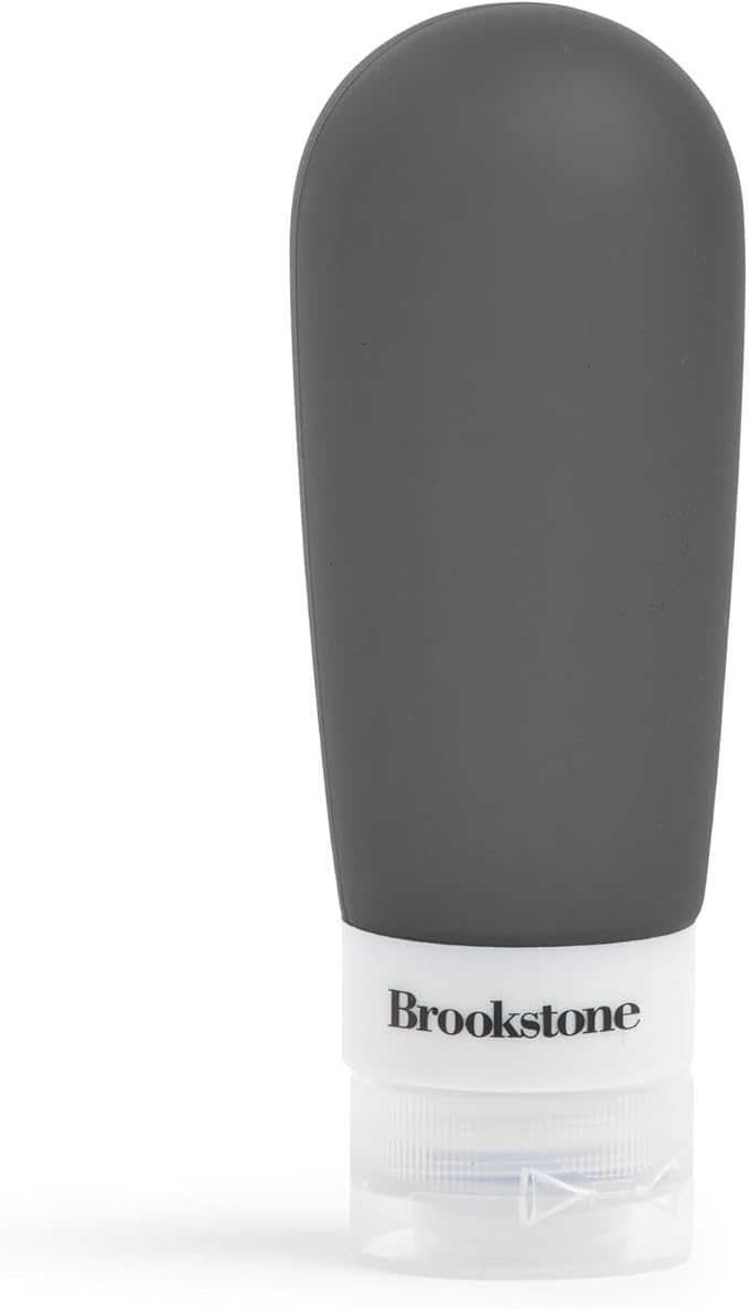 Brookstone Travel Bottles for Toiletries - 4 Pack 3.4 oz TSA Approved Leak Proof Refillable Silicone Travel Size Containers, Grey Black