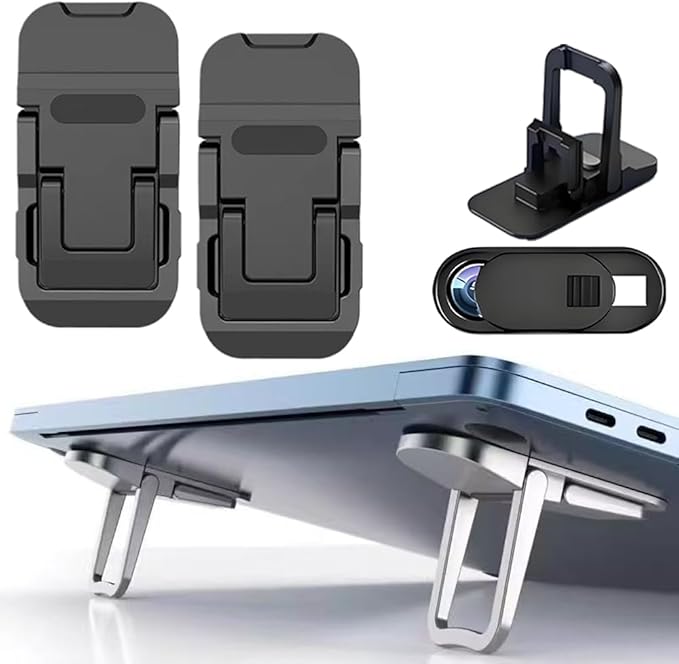 2PCS Laptop Stand Portable,Adjustable Laptop Riser, Ergonomic Cooling Mini Invisible Notebook Stand Riser for Desk Computer Keyboard MacBook (Black)