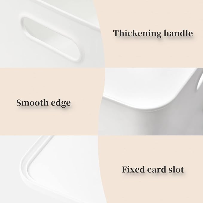 Yishyfier Plastic Storage Baskets Bins Boxes With Lids,Organizing Container White Storage Organizer Bins For Shelves Drawers Desktop Playroom Classroom Office,4-Pack