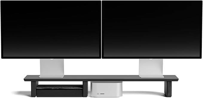 Raico Desk Cockpit Shelf Monitor Stand System Dual Screen Setup Wood Large Desk Accessory Organizer Unit (Black Wood, Medium v2 | 36 Inches)
