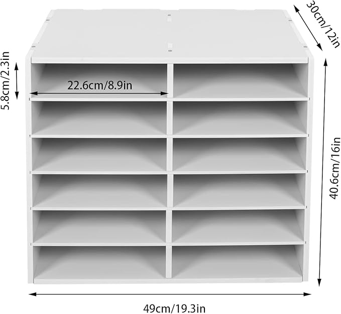Literature Organizer 12 Slots, Compartments Mail Sorter Organizer, Adjustable Desktop File Organizer with Removable Shelves, Paper Organizer for Home Office School (White, 12 Slots)